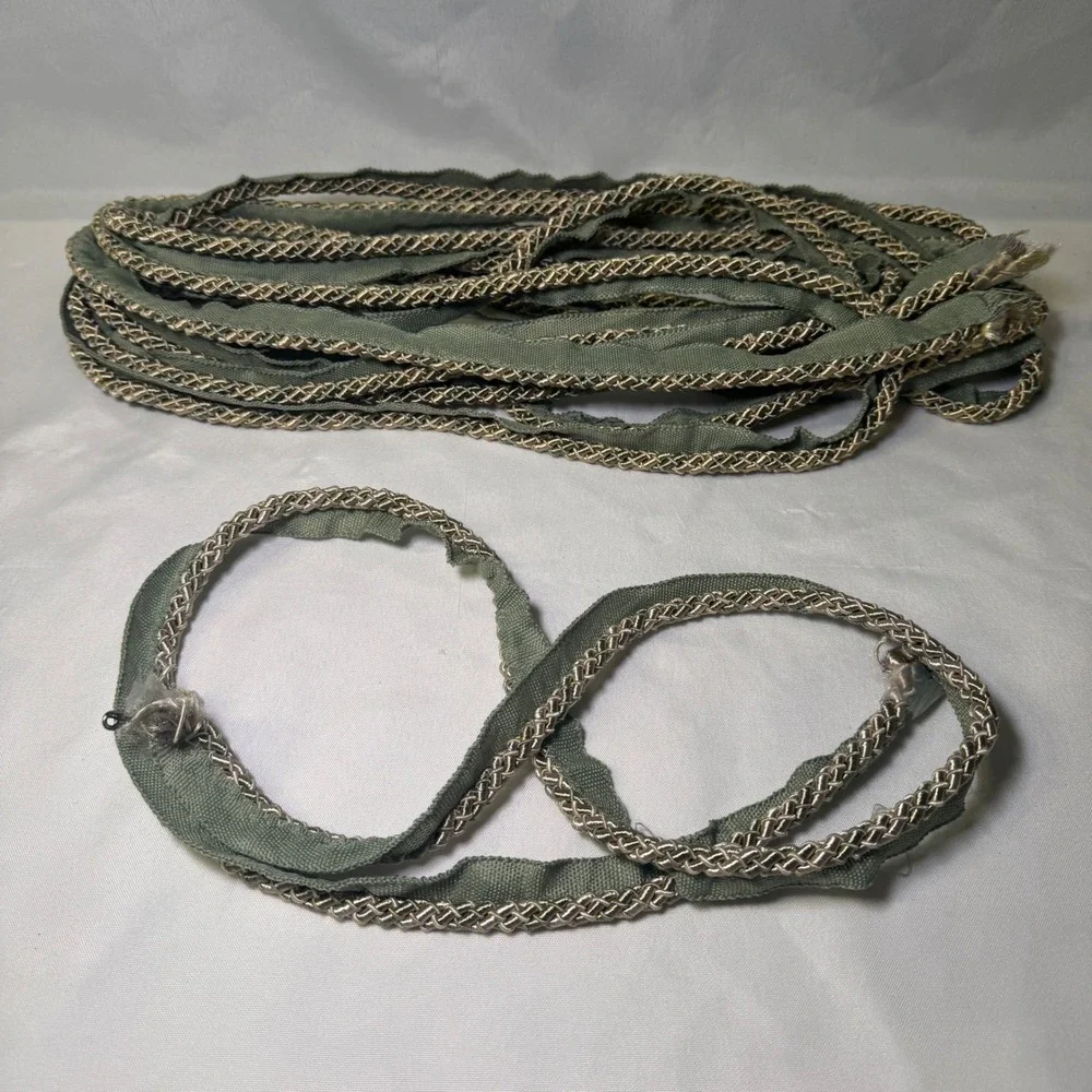 Sage Green Metallic Gold Silver Braided Lip Cord Piping Trim 9+ Yards Upholstery